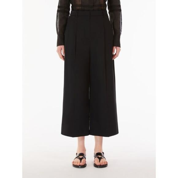 Max Mara Studio Sz 12 Cotton Cropped Trousers Pants Black Pleated Front Italy - Picture 2 of 16